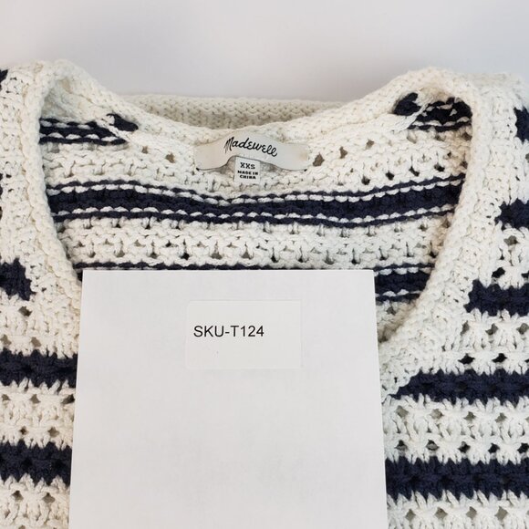 Madewell XXS Sweater Open Knit White/Deep Navy Blue Stripes Women XXSmall - Picture 13 of 13